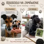 Po lewo brązowo czarny piesek filcowany, po prawo czarny piesek szydełkowy